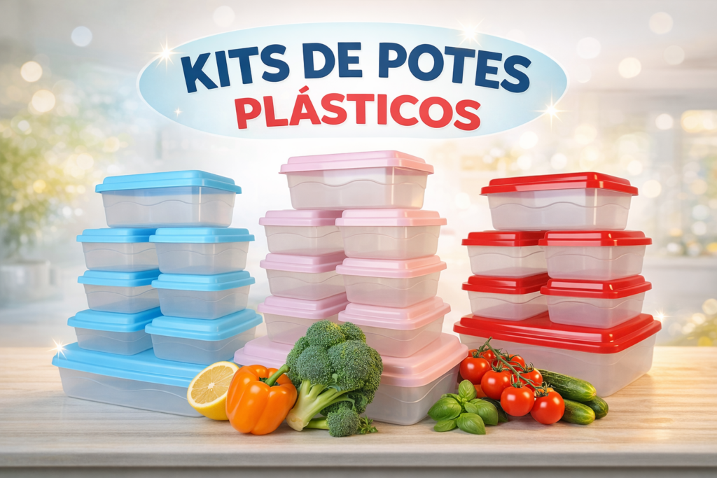 Kit 10 Potes Plásticos com Tampa–1 Pote Grande + 3 Médios +6 Pequenos–Organização Cozinha e Alimento