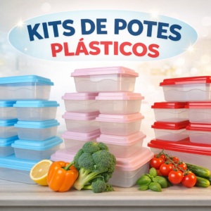 Kit 10 Potes Plásticos com Tampa–1 Pote Grande + 3 Médios +6 Pequenos–Organização Cozinha e Alimento