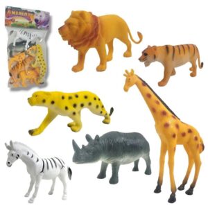 Kit Animais Selvagens Borracha Toy King Safari 6 Peças 15cm