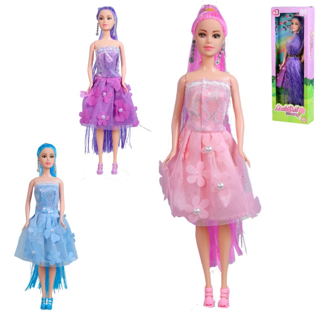 Boneca Linda Bell Primavera Com Vestido Cabelo Longo