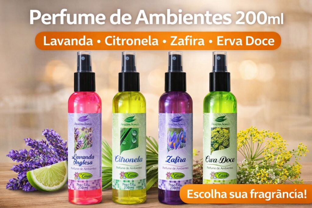 Perfume de Ambientes 200ml Aromatizador Casa Spray – Lavanda, Citronela, Zafira e Erva Doce