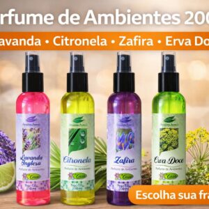 Perfume de Ambientes 200ml Aromatizador Casa Spray – Lavanda, Citronela, Zafira e Erva Doce